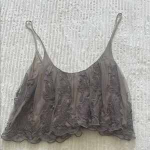 Kimchi Blue vintage Textured lace cropped top mauve gray purple urban outfitters